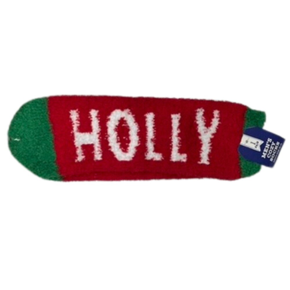NWT Men's Cozy Socks Fuzzy Holiday Christmas Holly Jolly Socks